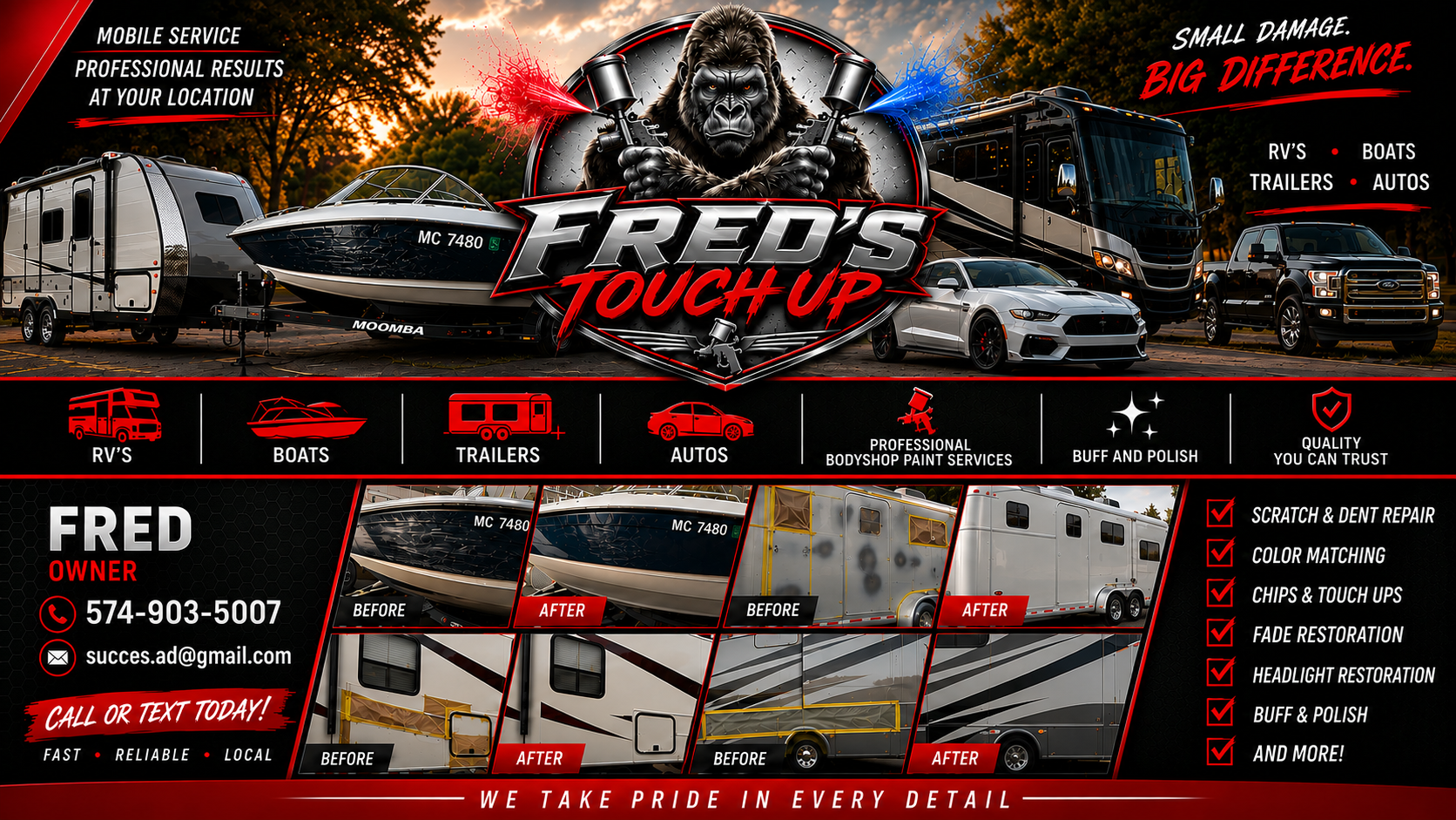 Fred's Touch Up full service advertisement