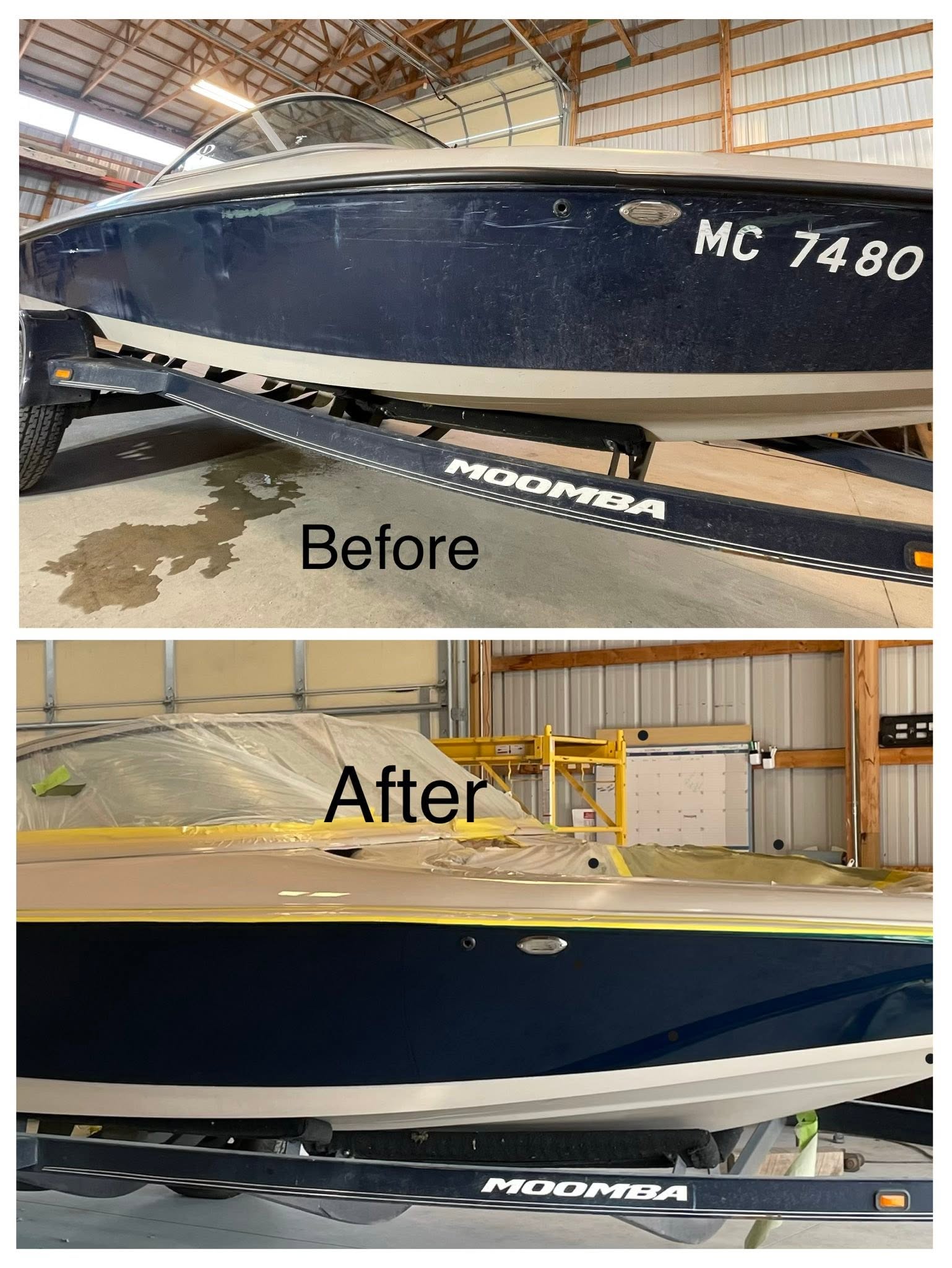Boat before and after paint repair